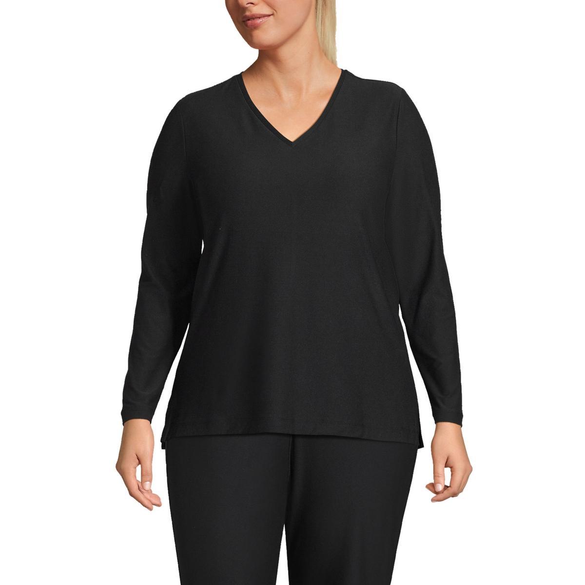 Petite Lands End Long Sleeve Performance V-Neck Top, Womens Product Image