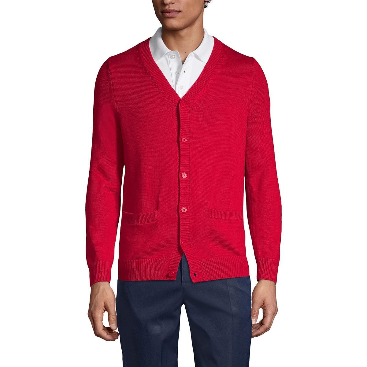 Lands End Mens School Uniform Cotton Modal Button Front Cardigan Sweater Product Image