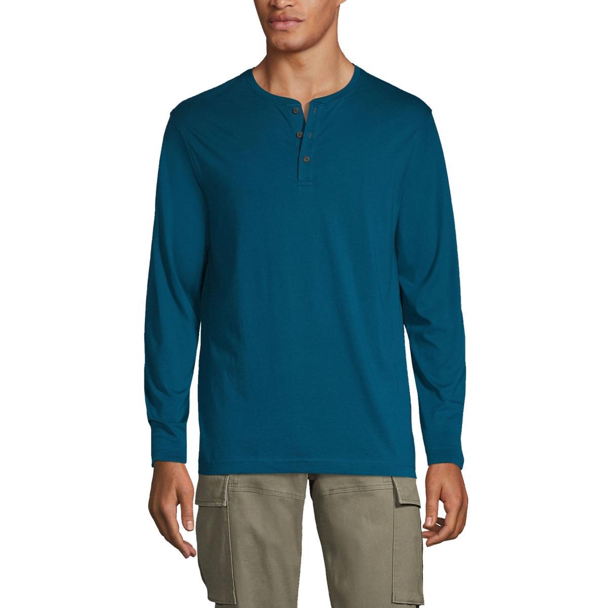 Lands End Mens Supima Jersey Long Sleeve Henley T-Shirt Product Image