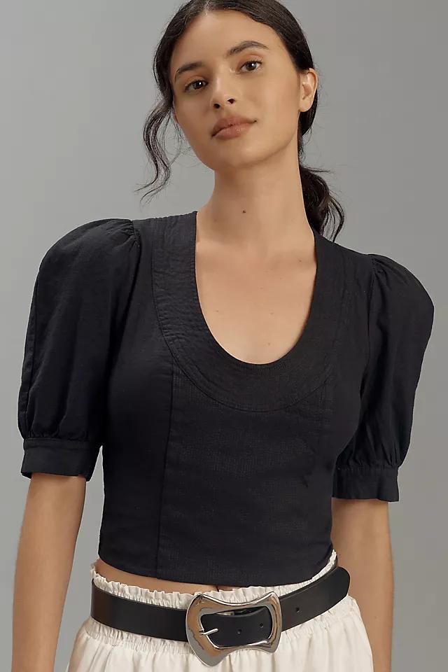 By Anthropologie Puff-Sleeve Scoop-Neck Linen Top Product Image