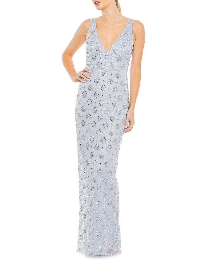 Womens Embellished V-Neck Column Gown Product Image