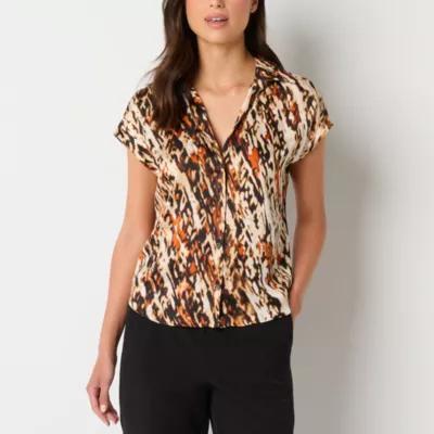 Worthington Womens Short Sleeve Regular Fit Button-Down Shirt Product Image