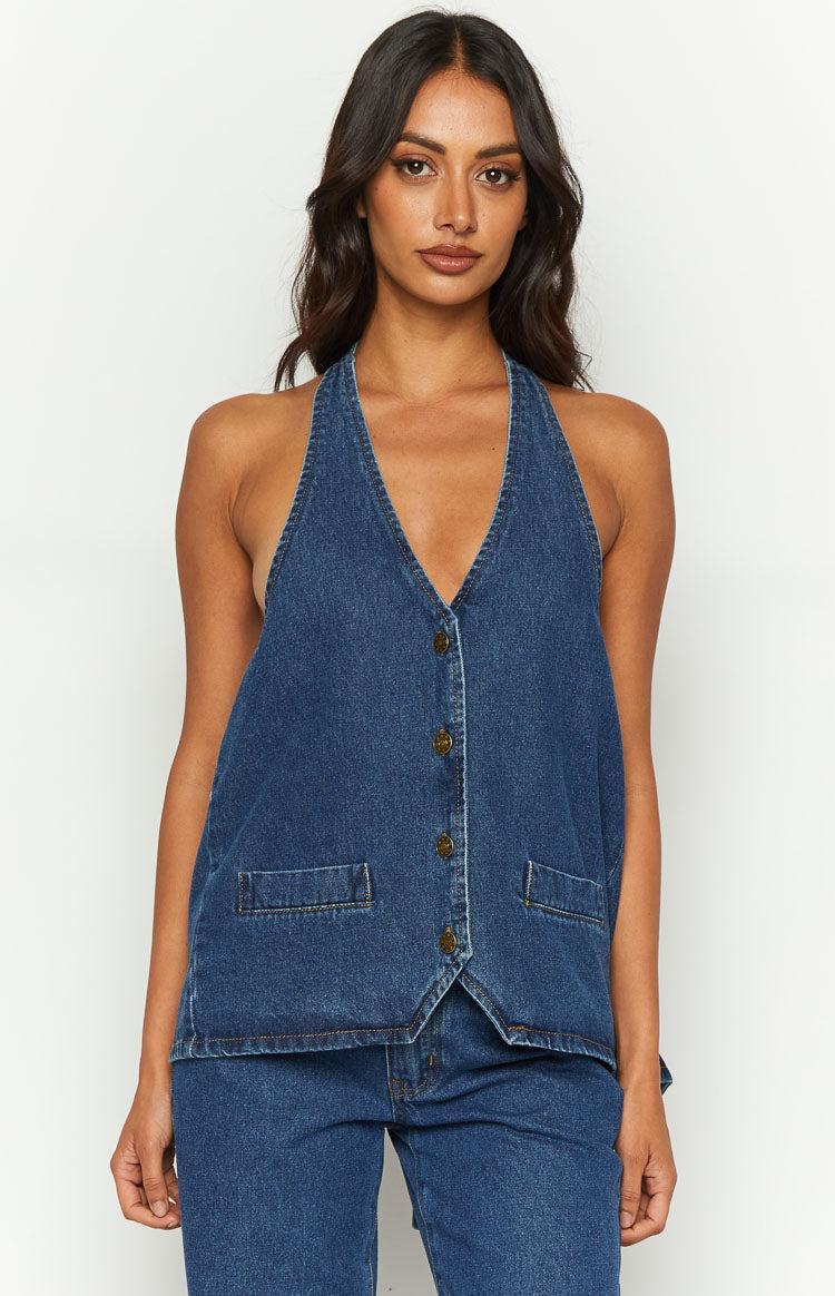 Lioness Hills Halter Dark Denim Vest Product Image