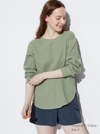 Womens Waffle T-Shirt Long-Sleeve Green Small UNIQLO US Product Image