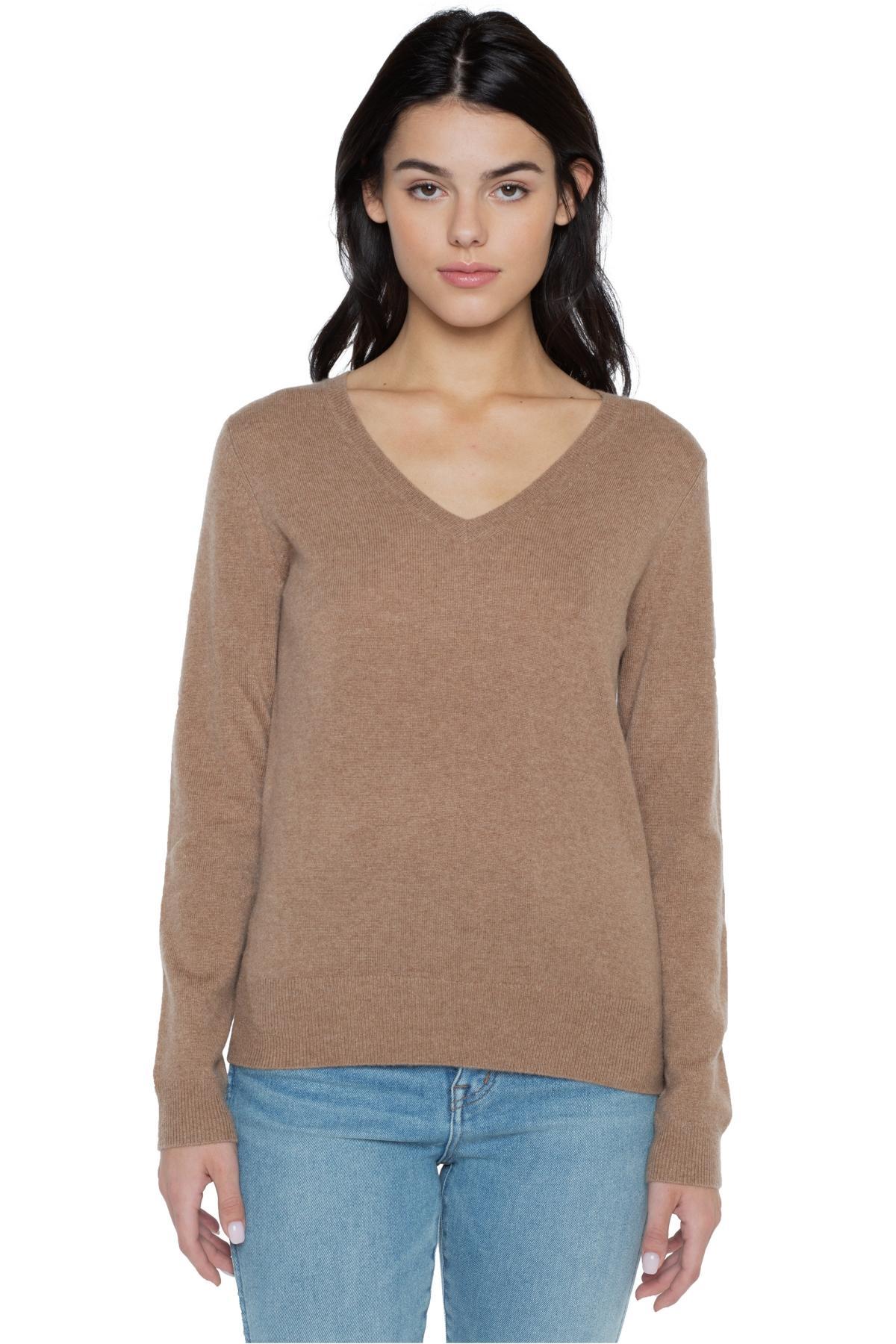 JENNIE LIU Women's 100% Pure Cashmere Long Sleeve Pullover V Neck Sweater (8160, Red, X-Large ) Product Image