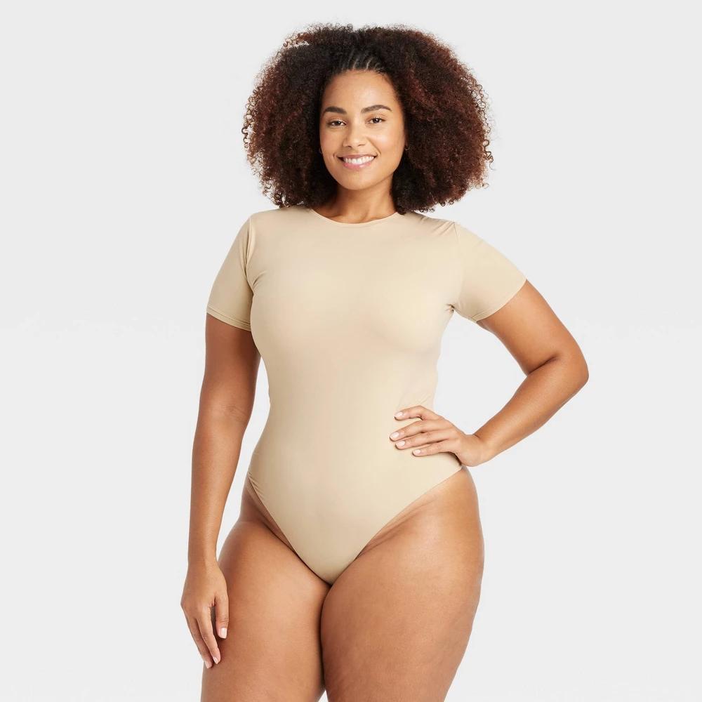 Womens Luxury Collection 4-Way Stretch Short Sleeve Bodysuit - Auden Taupe 2X Product Image