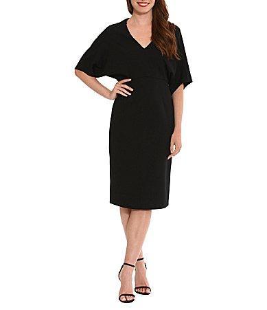 London Times Womens V-Neck Scuba-Crepe Midi Dress Product Image