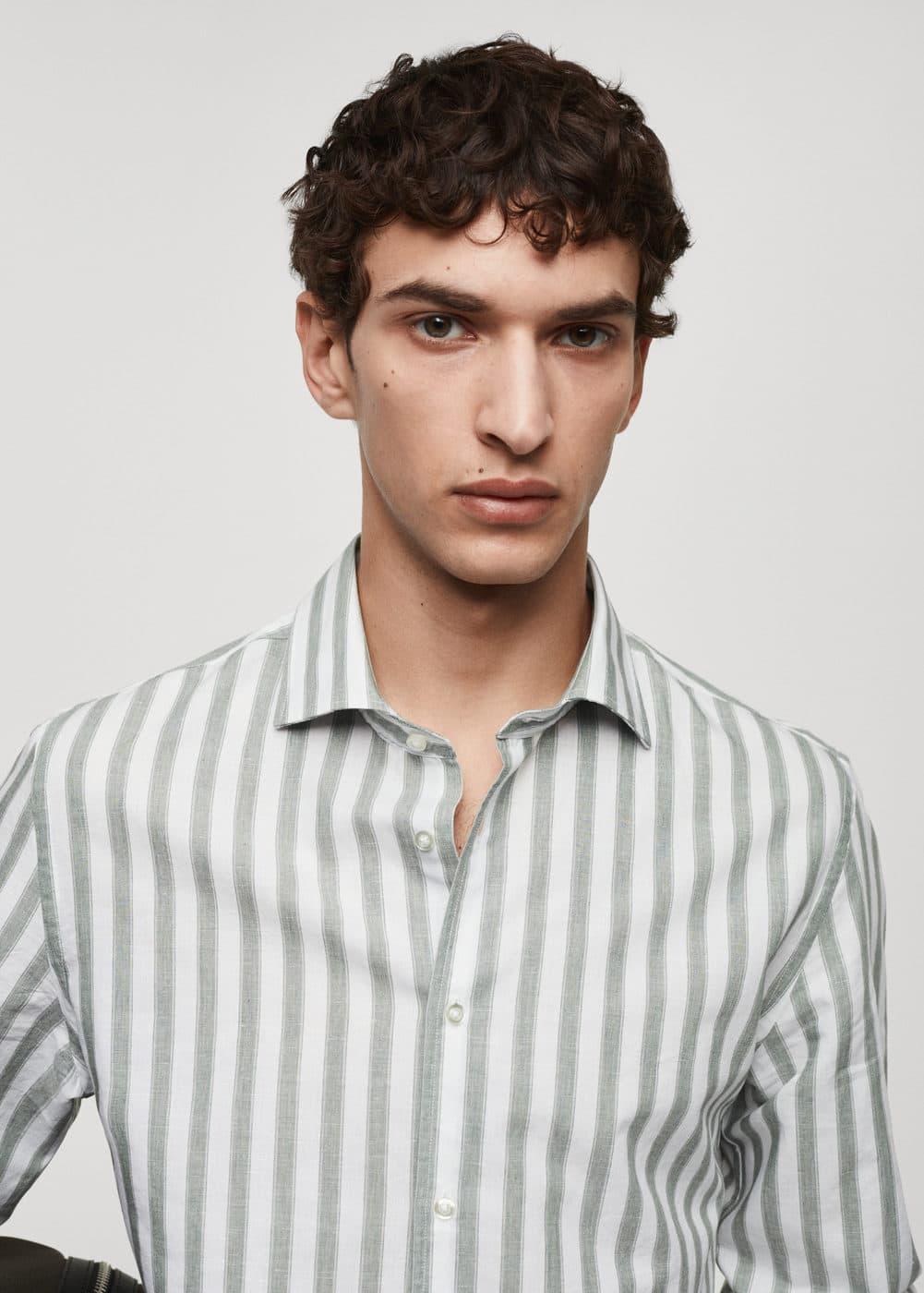 Mango Mens Regular Fit Striped Cotton Shirt Product Image