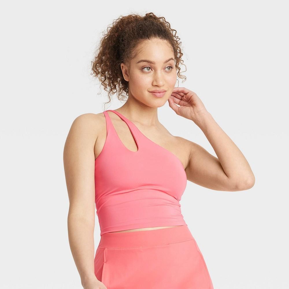 Womens Light Support Asymmetrical Cropped Sports Bra - All In Motion Coral L Product Image