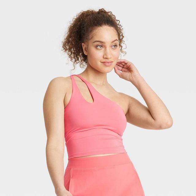 Womens Light Support Asymmetrical Cropped Sports Bra - All In Motion Coral L Product Image