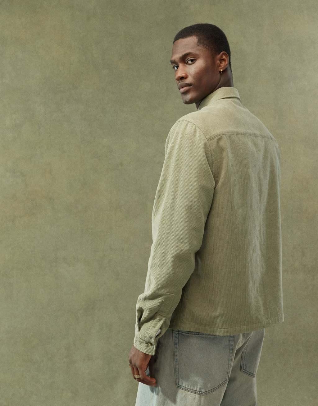 ASOS DESIGN cord overshirt in khaki Product Image