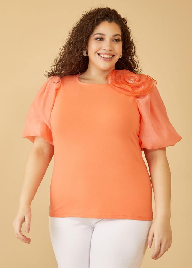 Plus Size Rosette Embellished Paneled Top, - Ashley Stewart Product Image