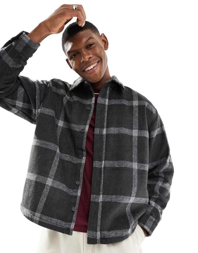 Pull&Bear flannel plaid shirt in black Product Image