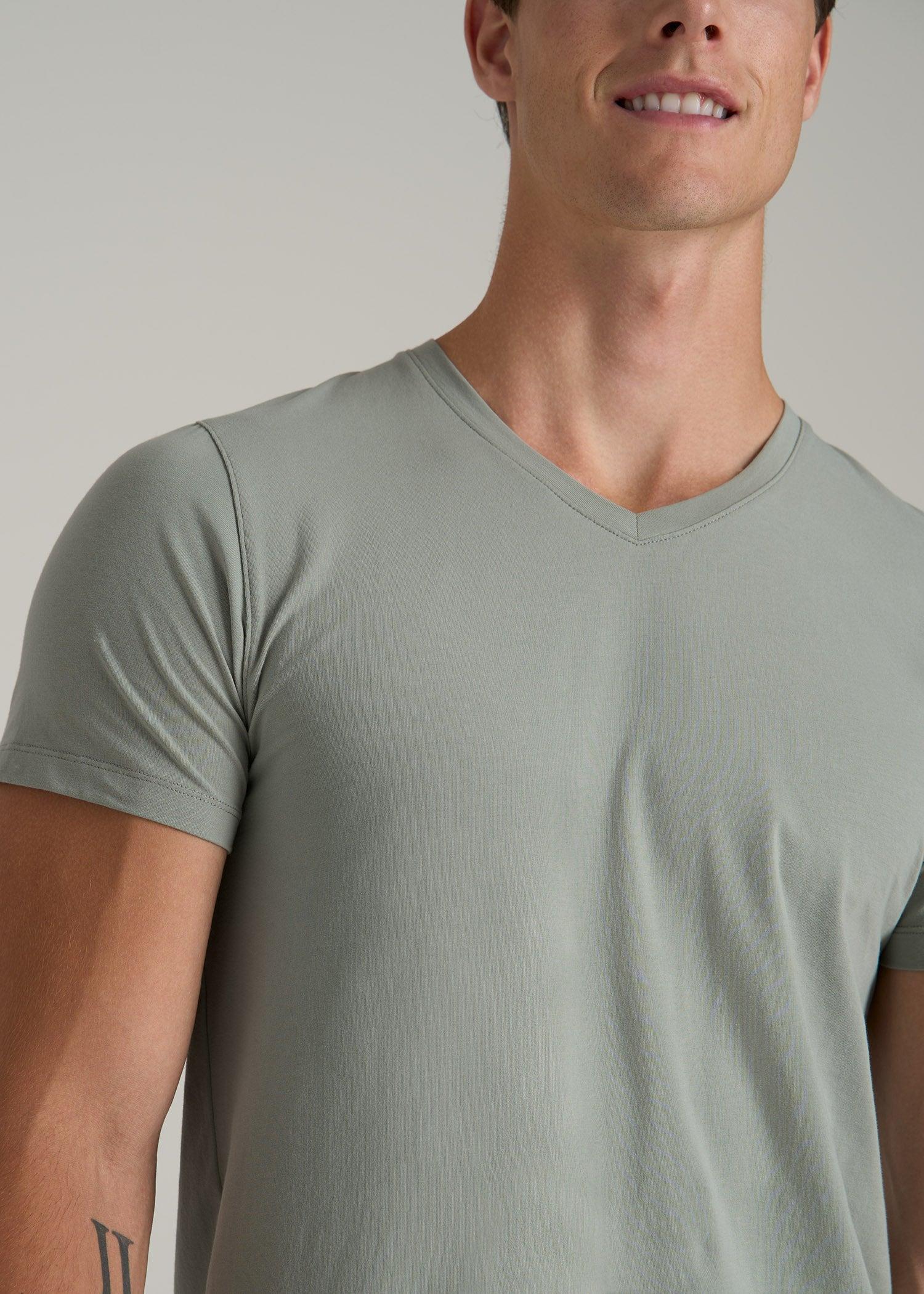 Stretch Cotton MODERN-FIT V-Neck T-Shirt for Tall Men in Seagrass Male Product Image