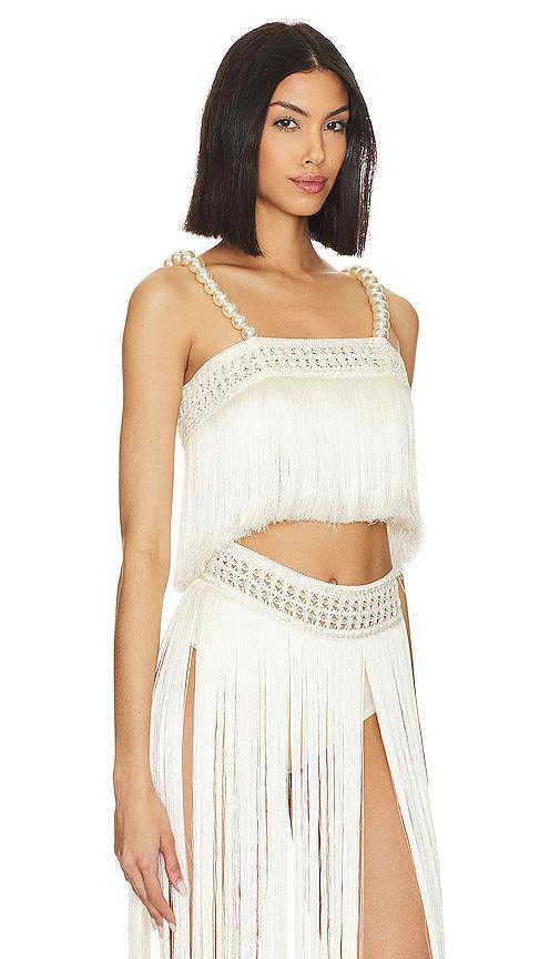 PatBO Pearl Beaded Fringe Crop Top Product Image