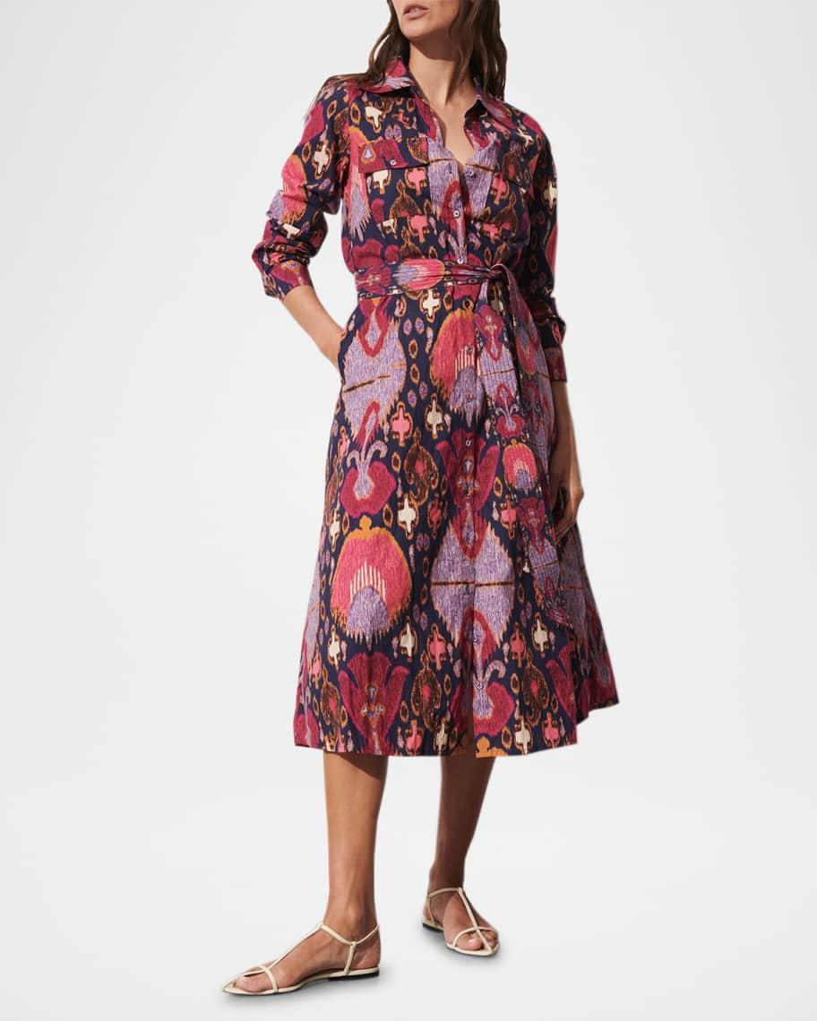 Bassa Printed Long-Sleeve Belted Midi Shirtdress Product Image