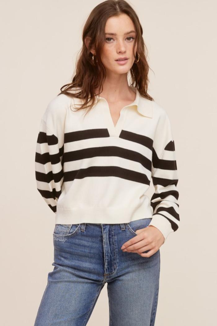 Vee Neck Stripe Sweater Product Image