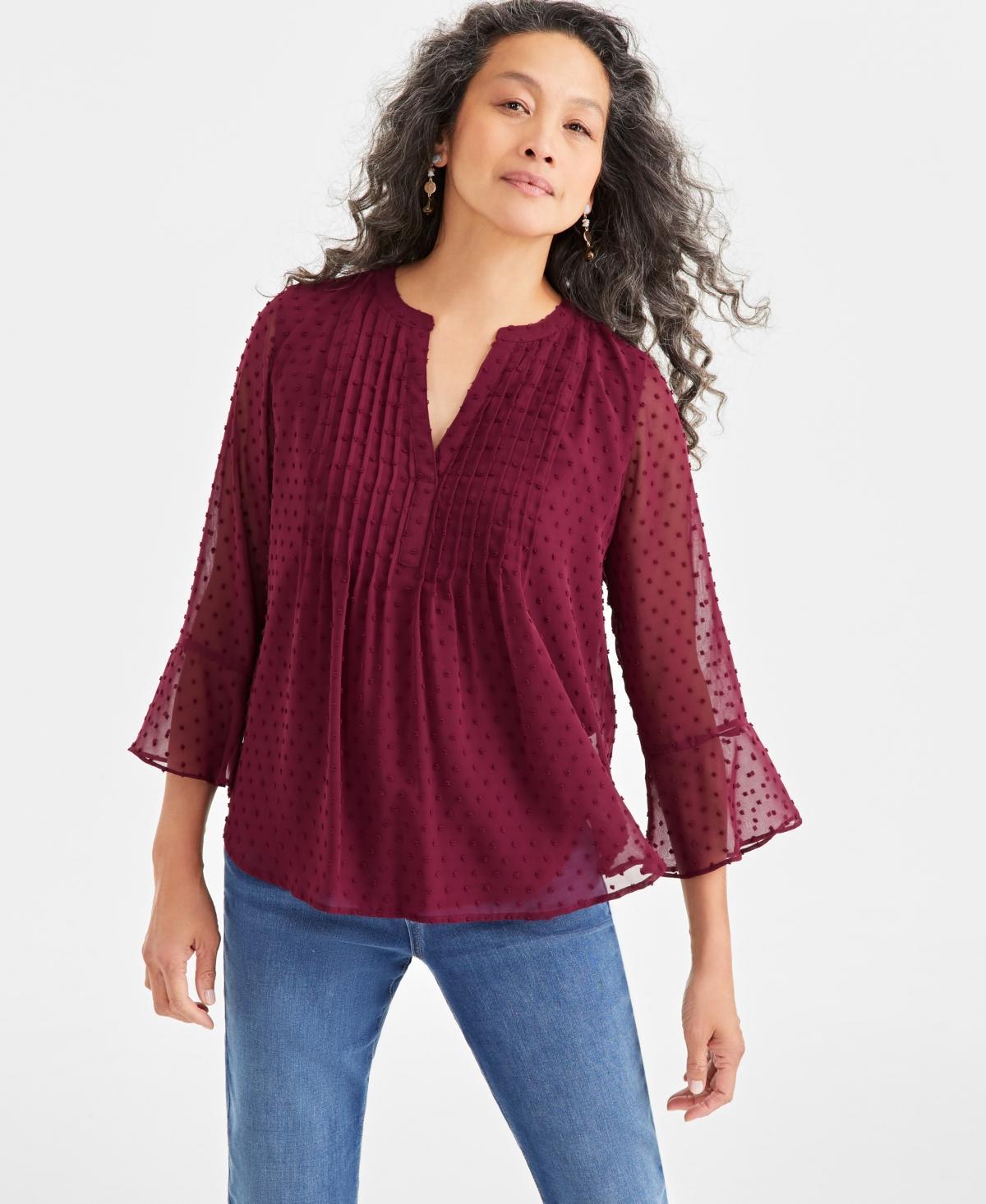 Style & Co Womens Textured Pintuck Ruffle Sleeve Top, Regular & Petite, Created for Macys Product Image