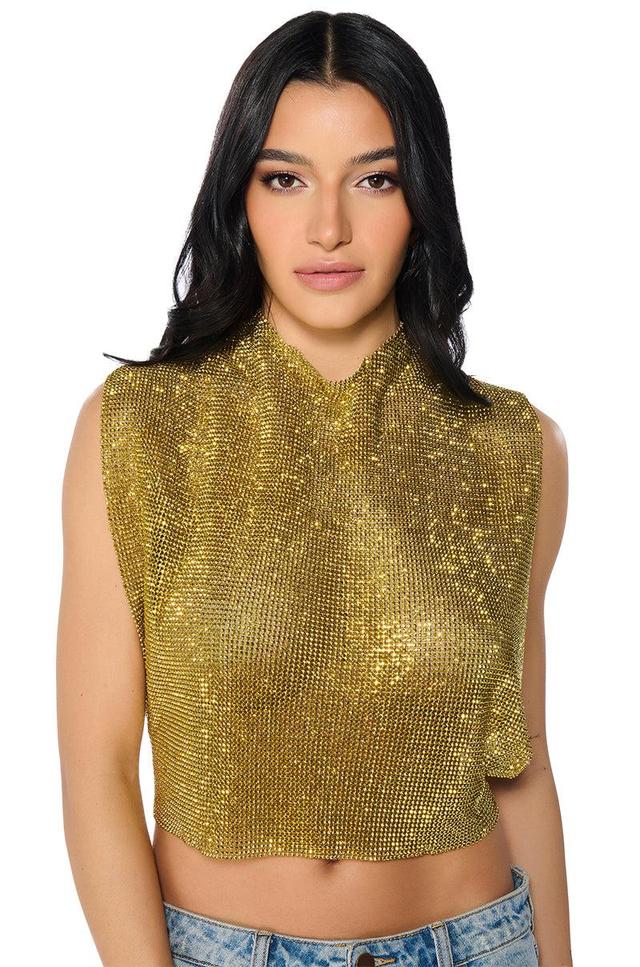 GLISTEN OPEN BACK RHINESTONE CHAIN MAIL TOP IN GOLD Product Image