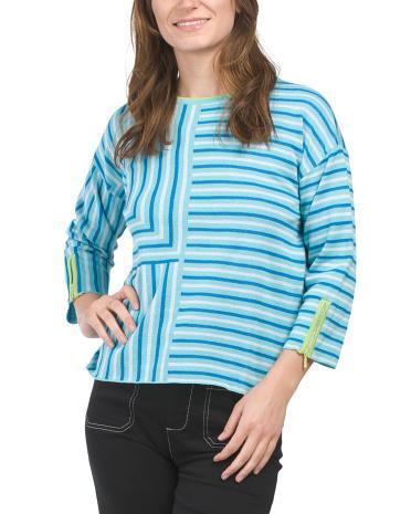 Pima Cotton Placed Stripe Sweater for Women Product Image