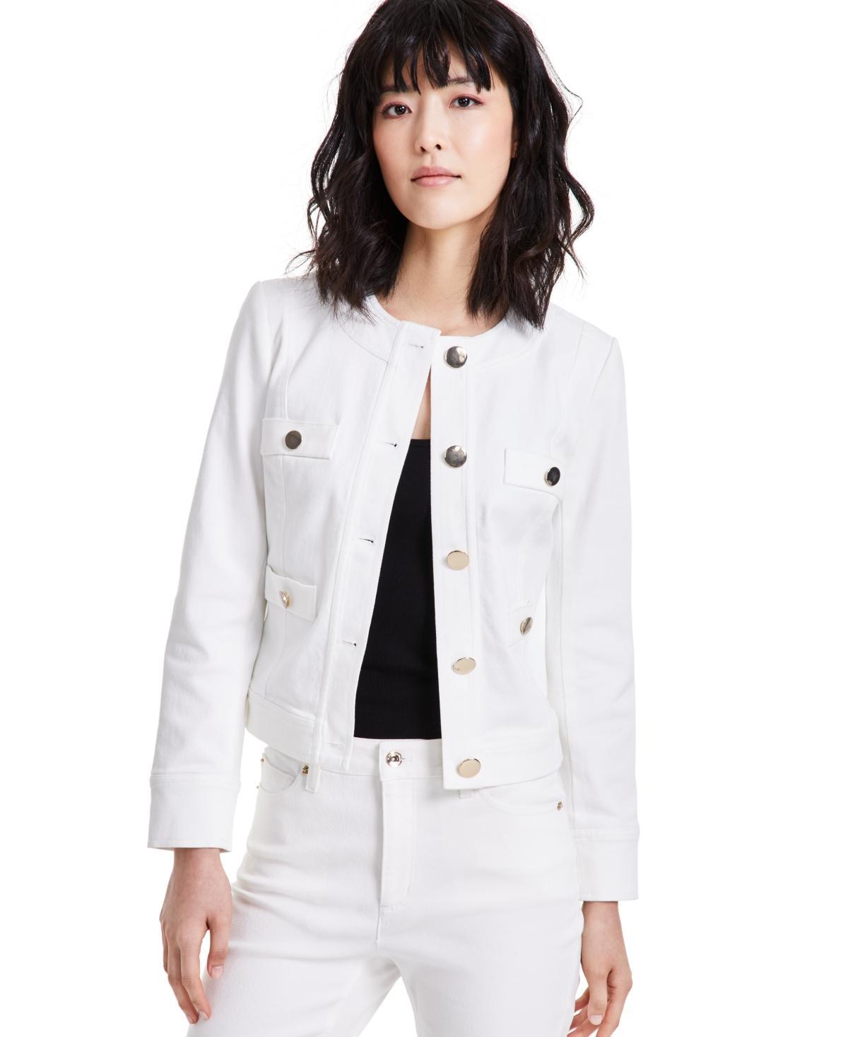 Anne Klein Womens Collarless Denim Jacket Product Image