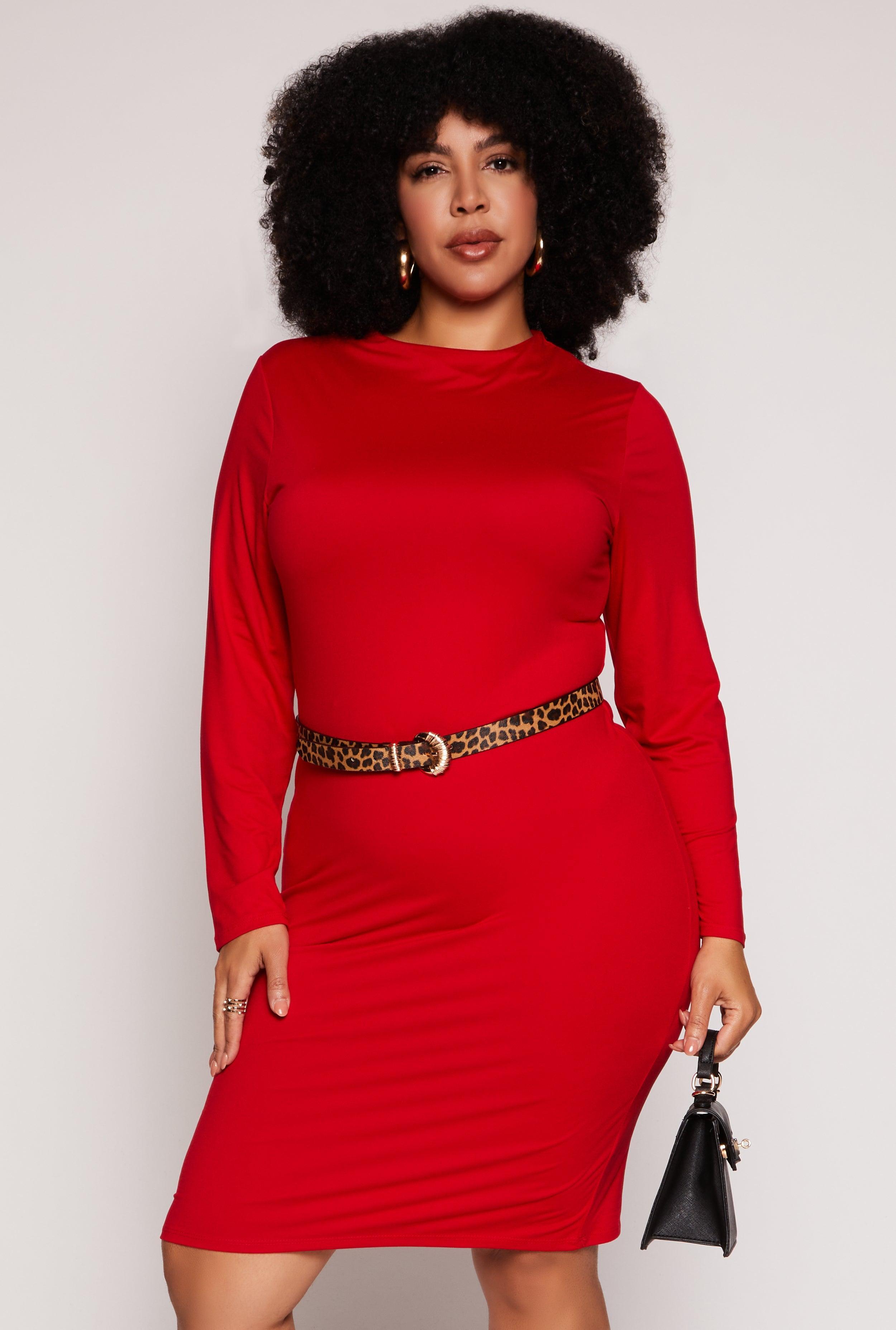 Womens Plus Size Funnel Neck Long Sleeve Dress Product Image