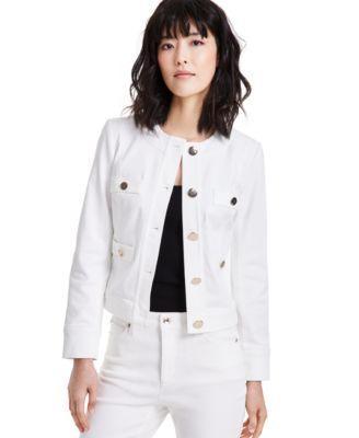 Anne Klein Womens Collarless Denim Jacket Product Image