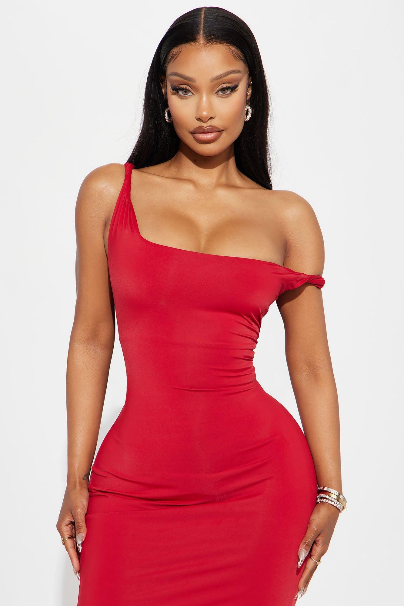 Jasmine One Shoulder Maxi Dress - Red Product Image