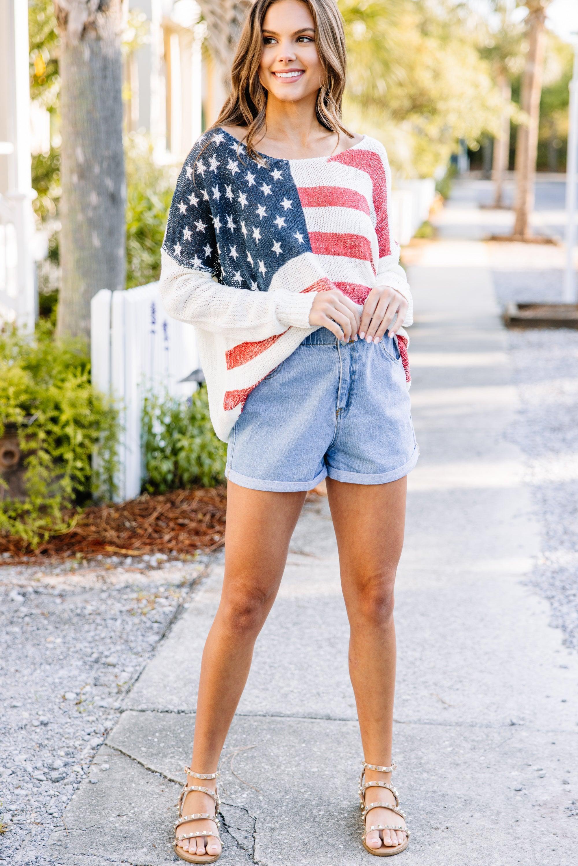 Best All Around White American Flag Sweater Female Product Image