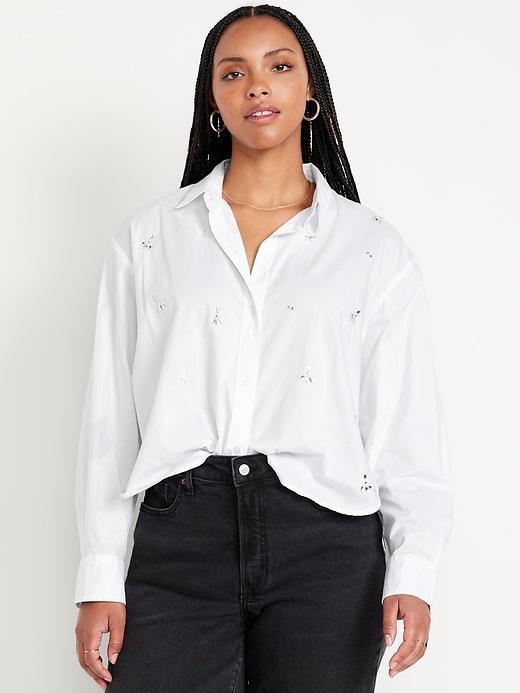 Embellished Cropped Button-Down Shirt Product Image