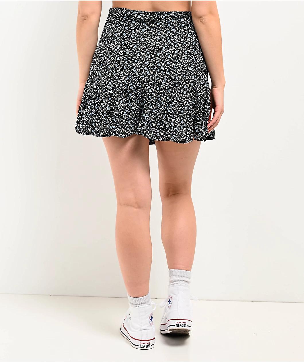 Blu Pepper Pleated Floral Black Mini Skirt Product Image