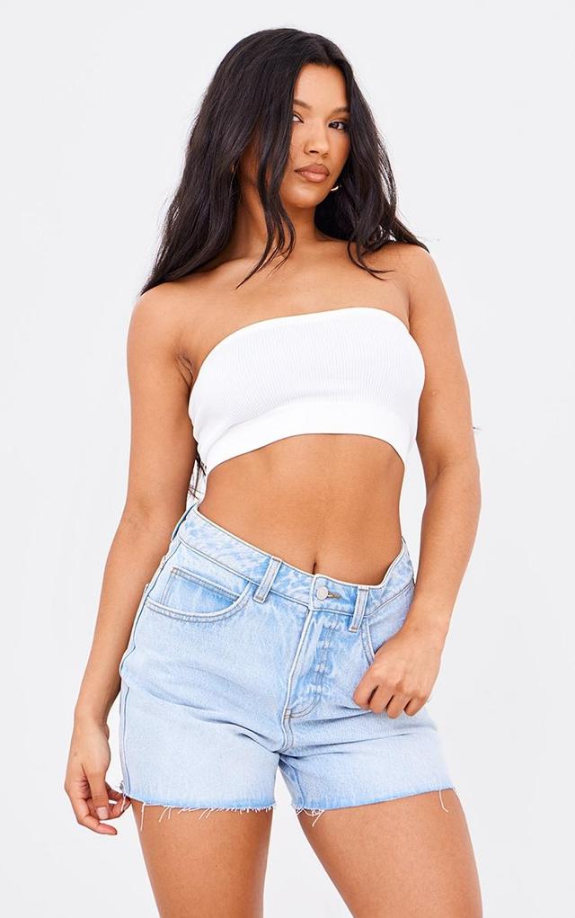 PRETTYLITTLETHING Light Blue Raw Hem Boyfriend Denim Shorts Product Image