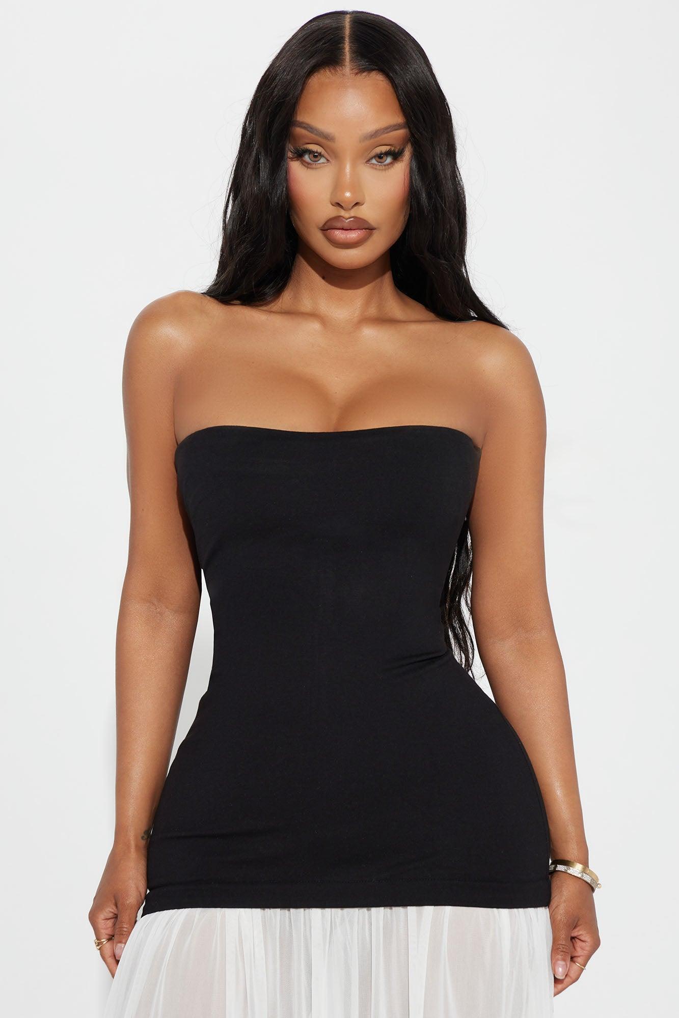 Mary Strapless Drop Waist Maxi Dress - Black/White Product Image