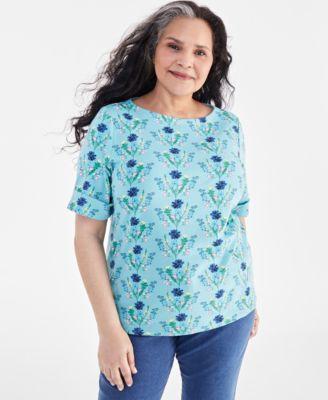 Plus Size Printed Elbow-Sleeve Top, Created for Macy's Product Image