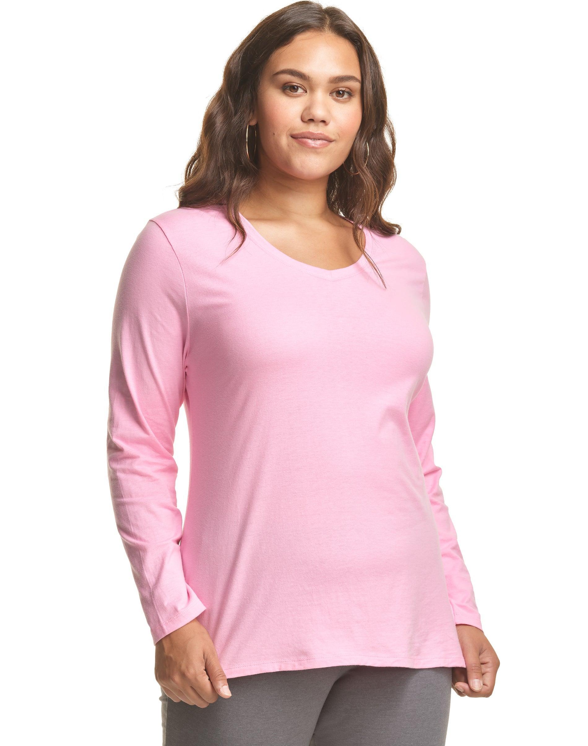 Hanes Womens Long Sleeve V-Neck Cotton T-Shirt (Plus Size) Deep Dive 1X Product Image