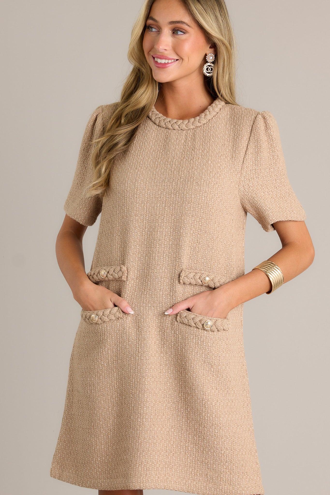 Midsummer Nights Beige Tweed Mini Dress (RESTOCK SEPTEMBER) Product Image