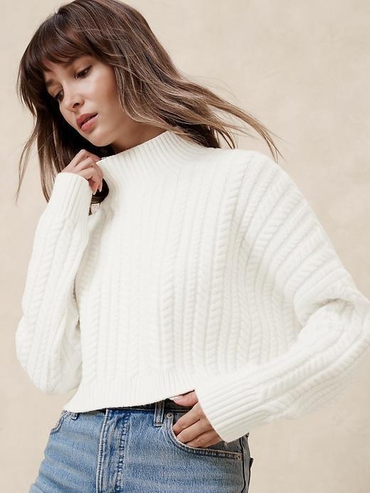 Cropped Cable Turtleneck Sweater Product Image