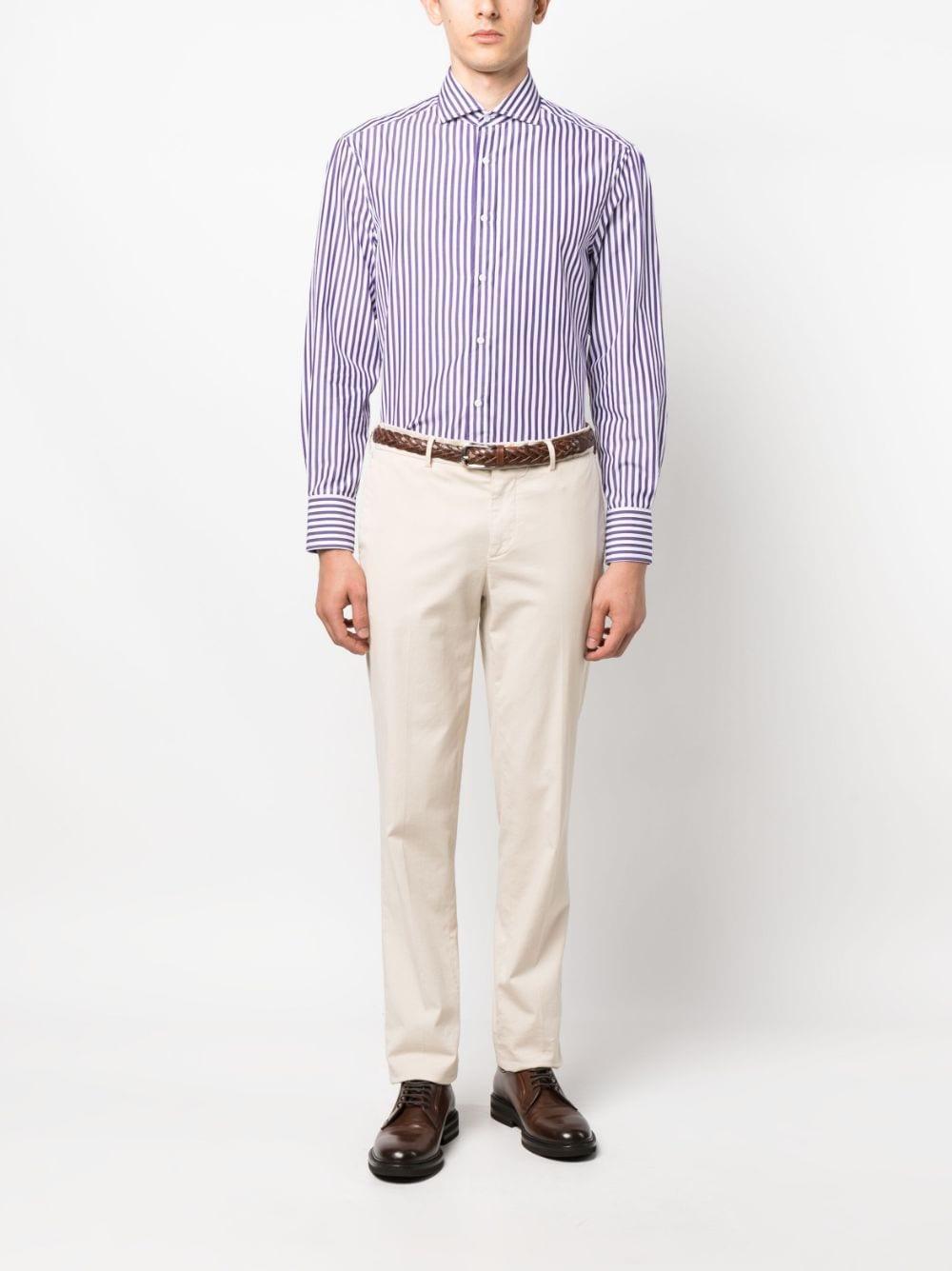 BRUNELLO CUCINELLI Striped Long-sleeve Cotton Shirt In Purple Product Image