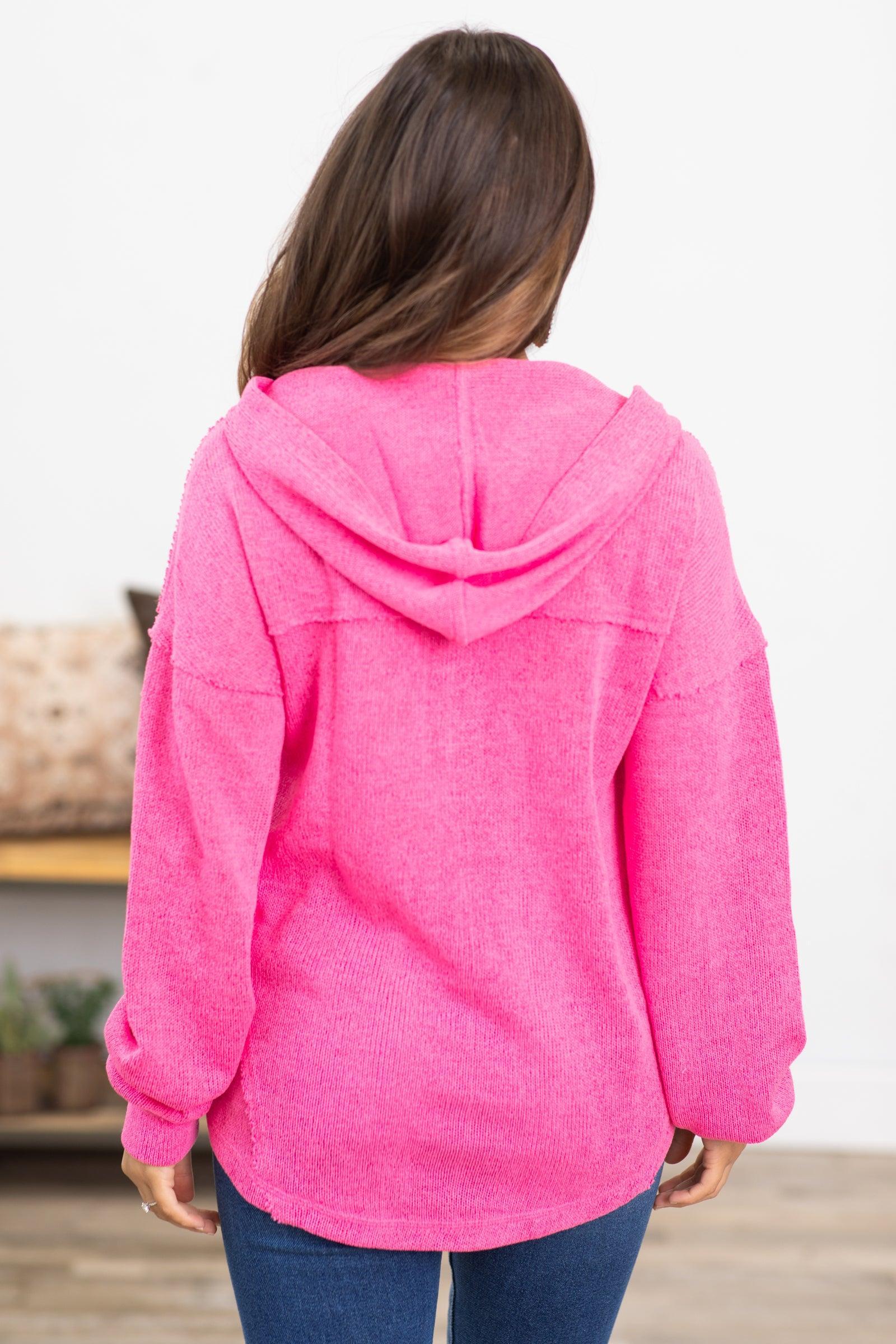 Pink Melange Hooded Long Sleeve Top Product Image