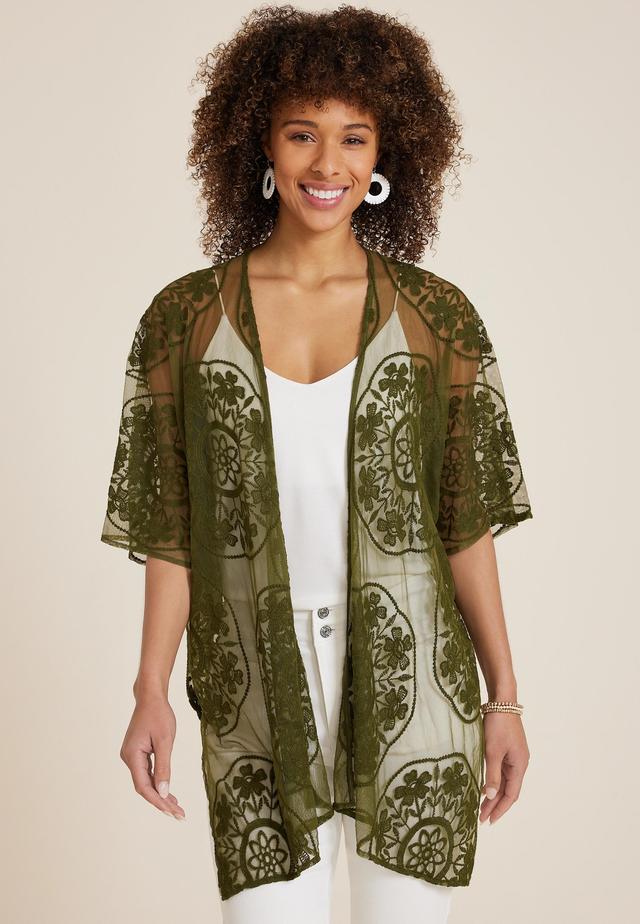 Mesh Embroidered Kimono Product Image