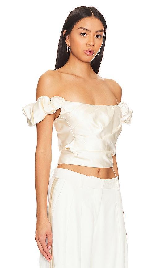 LoveShackFancy Ileana Pleated Off the Shoulder Satin Top Product Image