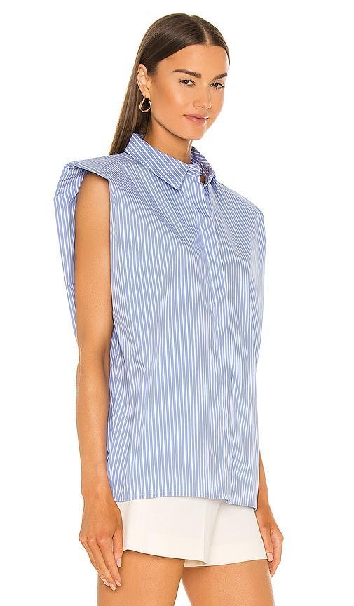 Bardot Stripe Shoulder Pad Shirt in Blue. Product Image