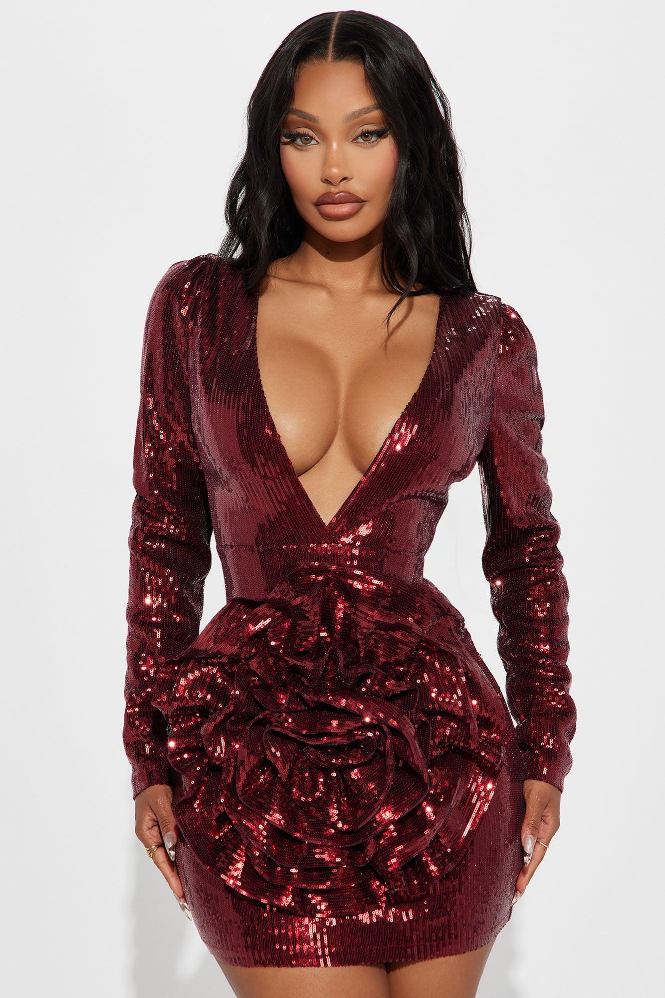 Rosalia Rose Sequin Mini Dress - Wine Product Image