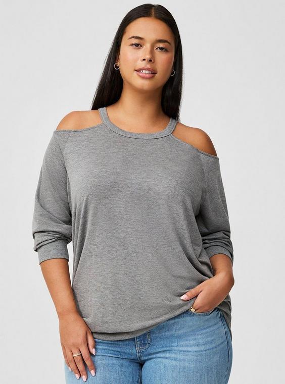 Lightweight French Terry Cold Shoulder Sweatshirt Product Image