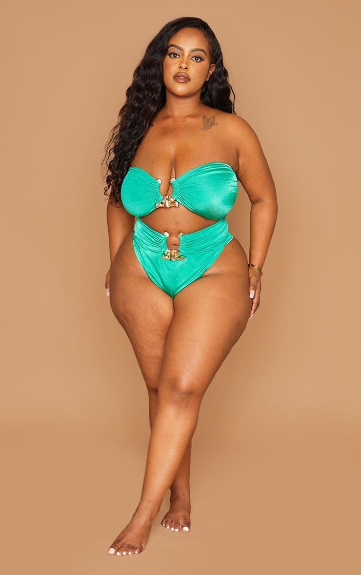 Plus Green Hammered Trim Bikini Bottoms Product Image