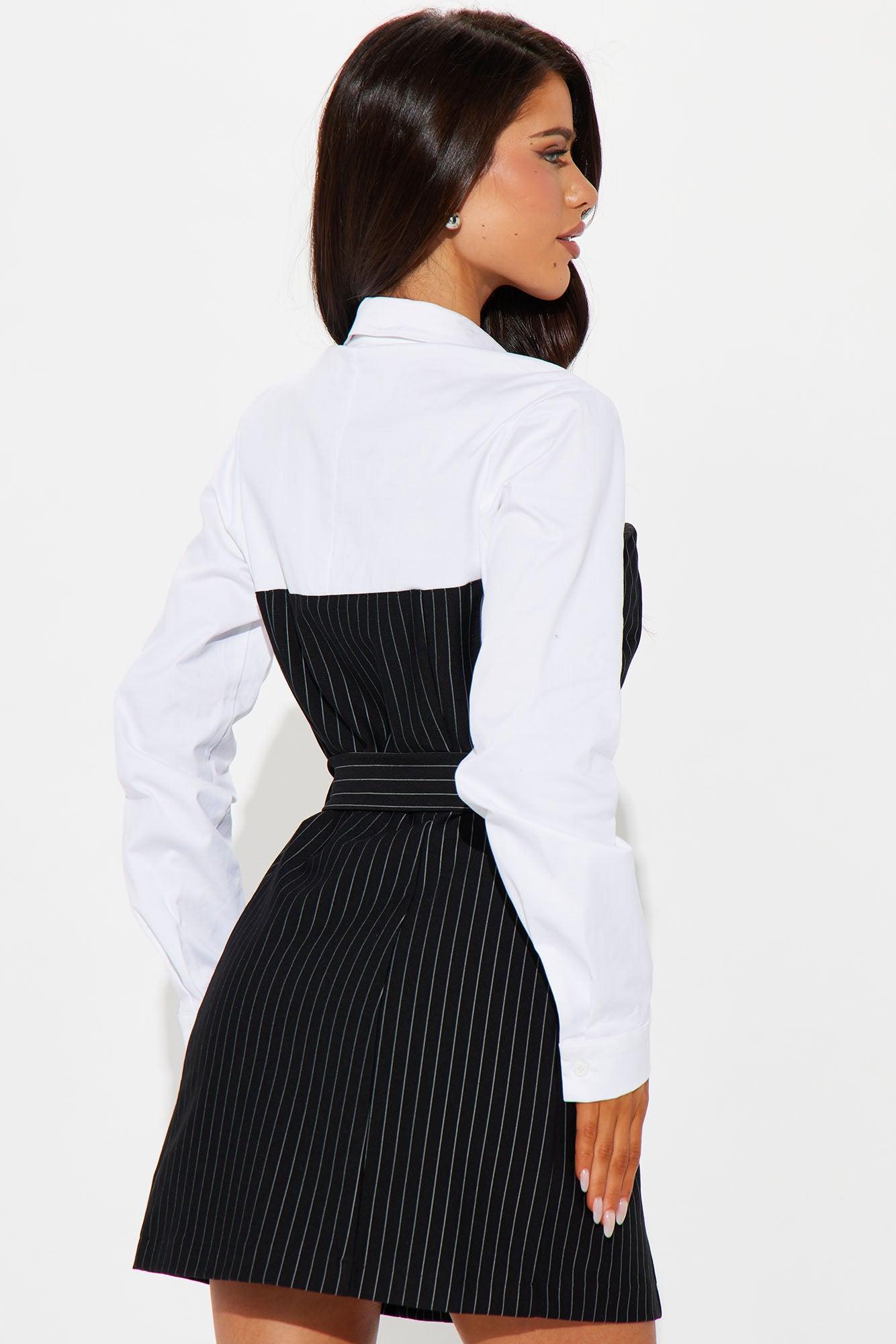 Daily Grind Pinstripe Shirt Mini Dress - Black product image