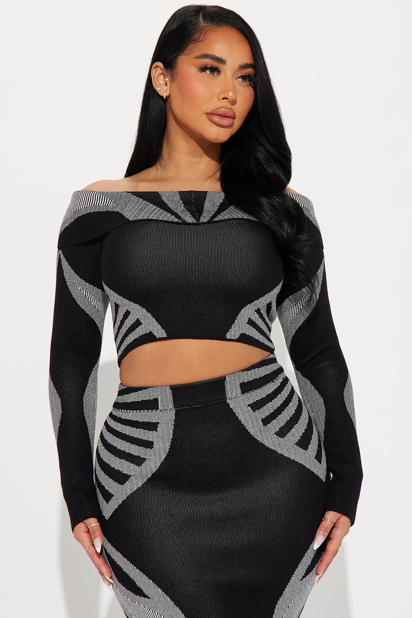 Sadie Sweater Skirt Set - Black/White Product Image