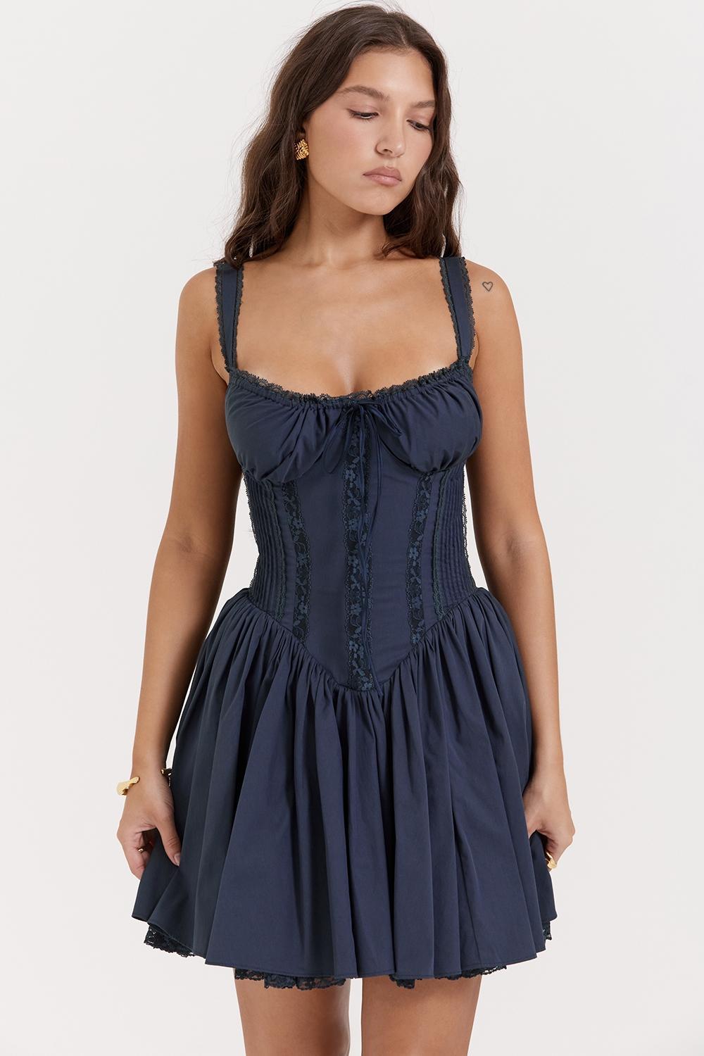 Pietra French Navy Corset Mini Dress Product Image