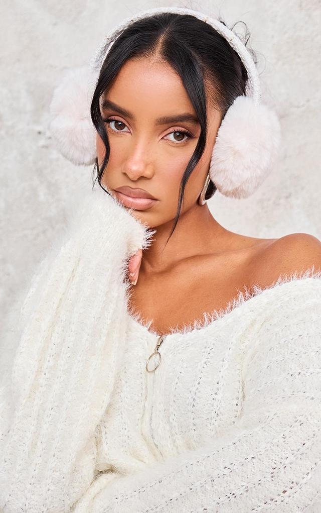  White Boucle Faux Fur Ear Muffs Product Image