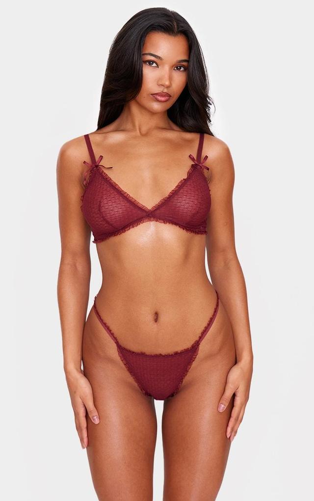 Burgundy Textured Mesh Frill Edge Triangle Bra Product Image